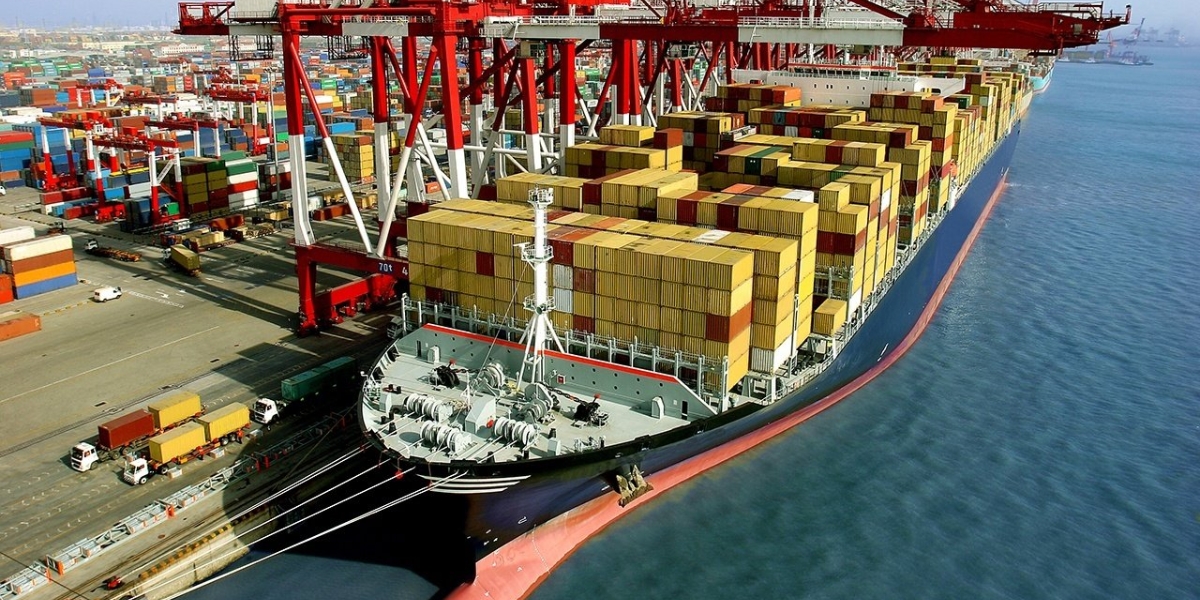 Cargo ship sailing at sea
